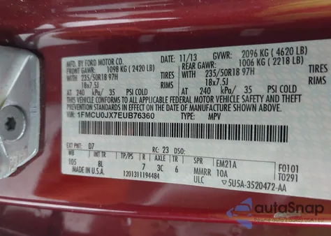 2014 Ford Escape Titanium из США, поврежденный, VIN 1FMCU0JX7EUB76360